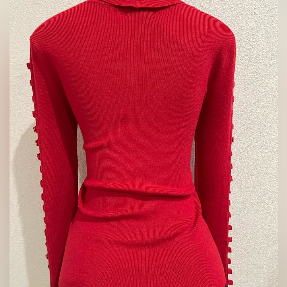 GUESS NEW High Neck Sweater. Cut out details on sleeves. Scarlett Red NWT - Picture 3 of 8